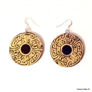 Boucles d'oreille en carton - Rondes - Noir Or - Argent 925