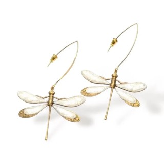 Boucles Libellule - Or / Blanche