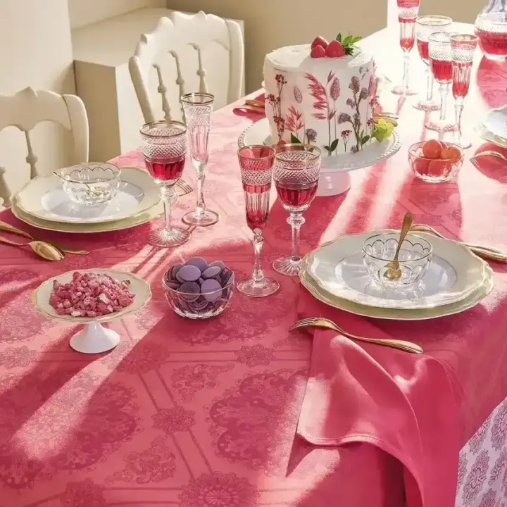 Nappe jacquard pur coton rose framboise