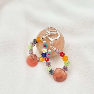 Boucles d'oreilles créoles boheme chic argent925 avec agate et perles de Murano