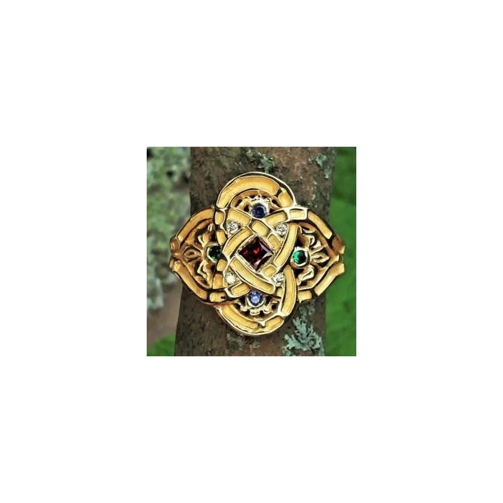 Bague "entrelacs" de l'Enfance- or 18k-rubis , saphirs , émeraude , diamants-CPU50