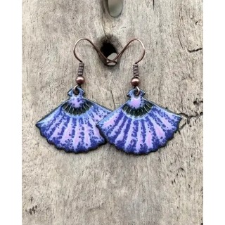 Boucles d'oreilles éventail en émail sur cuivre, fait main en France - émaux sur cuivre