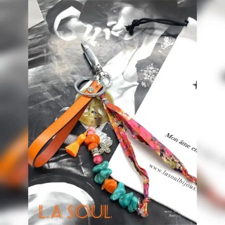 Porte clé magnésite orange et corne