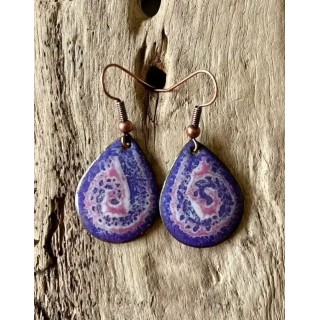Boucles d'oreilles gouttes en émail sur cuivre, fait main en France - émaux sur cuivre