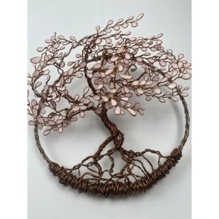 Arbre de Vie mural en relief Ø 20cm - Feuilles rose pâle - Cuivré