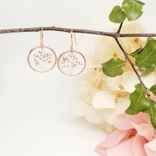 Boucles d'oreilles plaqué or rose - GRAMINEE et paillettes cuivrée