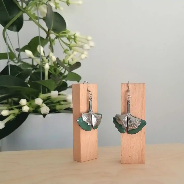 Boucles d'oreilles ginkgo biloba vert