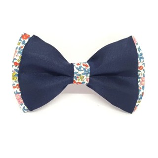 Noeud papillon satin bleu marine et liberty Chamomile lawn 0.4018 | Nocéa Mariage Création