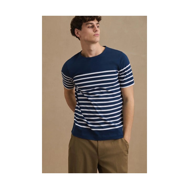 T-shirt marinière placée marine et blanc