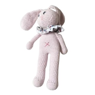 Doudou bohème en crochet lapin rose tendre | Bébé Boutchou