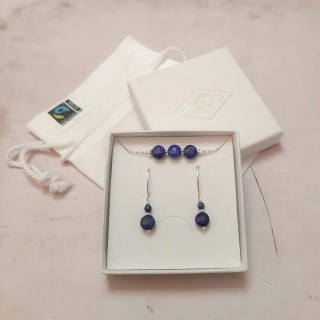 Coffret Boucles d'Oreilles et Bracelet en Argent 925 et Lapis-Lazuli