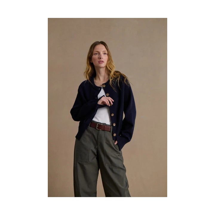 Cardigan bleu marine en laine mérinos pour femme