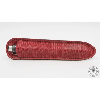 Etui en cuir à motif « écailles » semi-rigide rouge, intérieur rouge