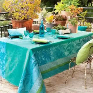 Nappe jacquard pur coton bleu atoll