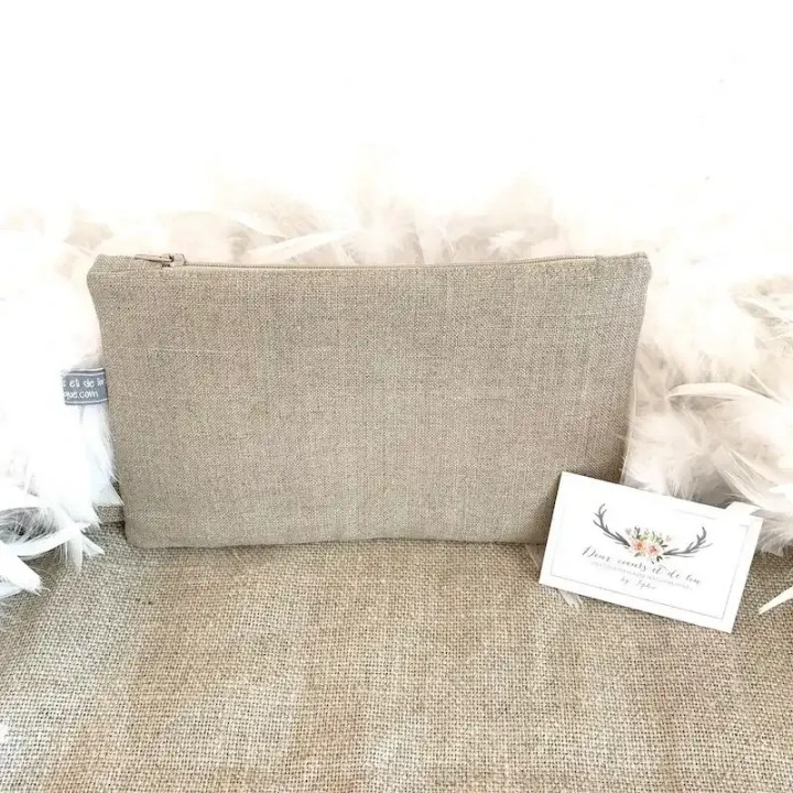 Trousse personnalisable en lin rose poudré