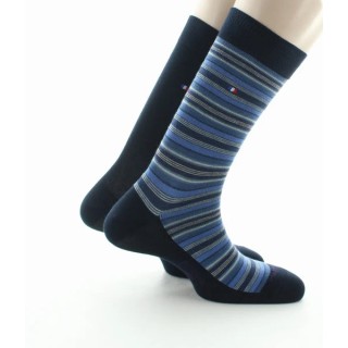 Lot 2p chaussettes mixte coton uni et rayé marine