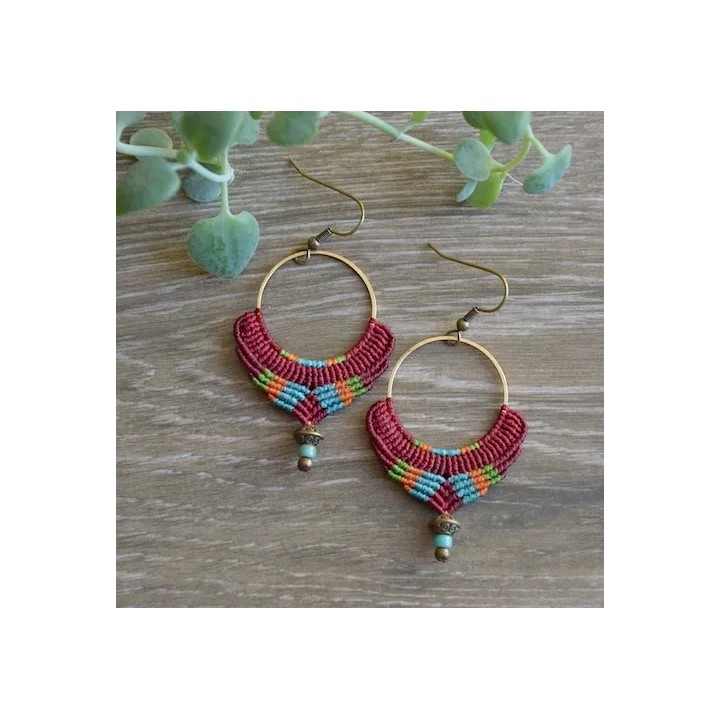Boucles d'oreilles Bohème | Rouge, vert anis, orange et turquoise.