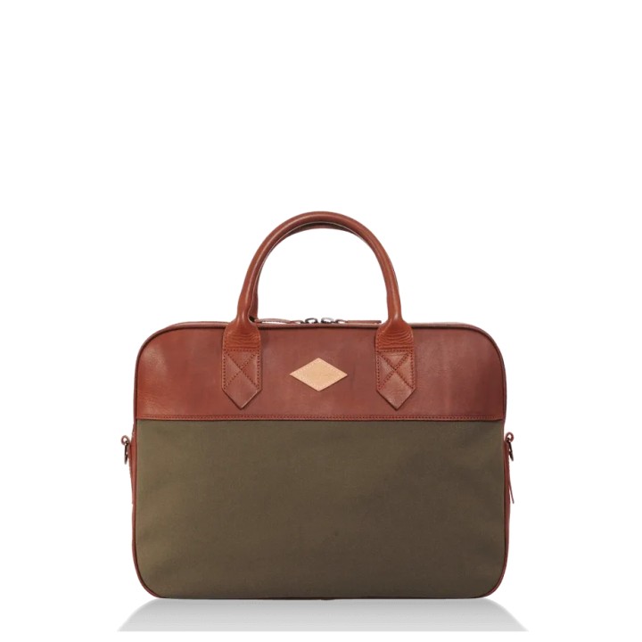 Porte-documents Aviso - Toile Olive et Cuir