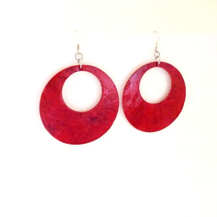 Boucles d'oreilles - Grandes créoles - Rouge carmin - Argent 925