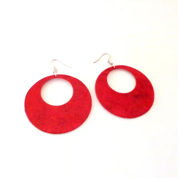 Boucles d'oreilles - Grandes créoles - Rouge carmin - Argent 925