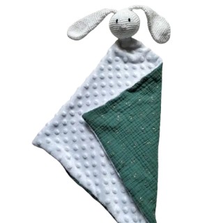 Doudou lapin plat crochet et tissu | Bébé Boutchou