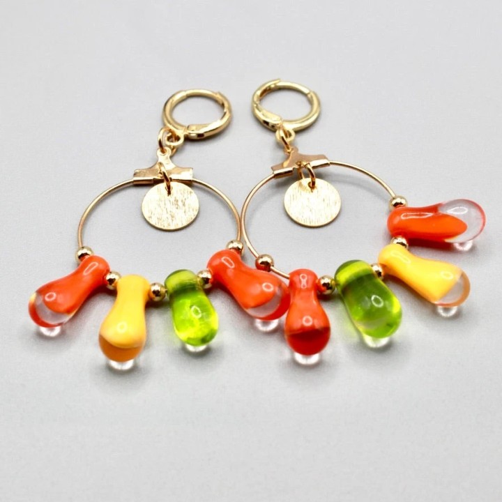 Boucles dorées à l'or fin Murano Gouttes Color
