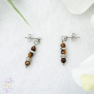 A708 Clous d'oreille SAKURA œil de tigre inox