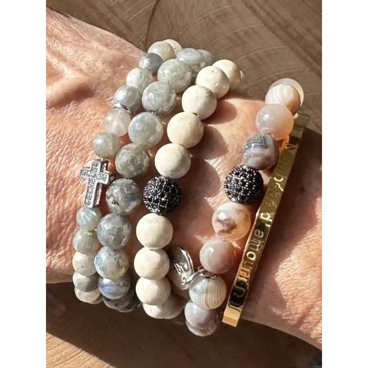 Bracelet labradorite croix rhodiée argent