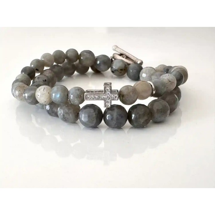 Bracelet labradorite croix rhodiée argent