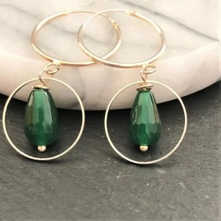 Créoles avec connecteur rond et goutte jade vert facetté