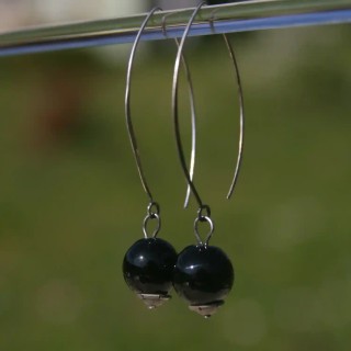 Boucles d'oreilles pendante en argent 925 avec perles de verre de murano Bonie noire