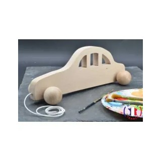 Voiture de course en bois brut à tirer