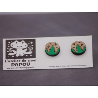 Puces d’oreilles en bois peintes à la main - Boucles d’oreilles en bois - Bijoux artisanaux en bois - Made in France