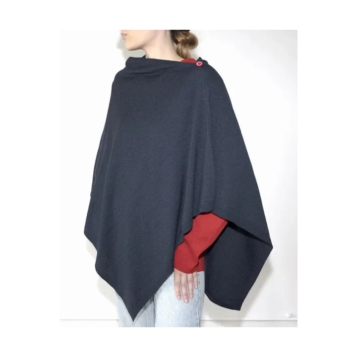 Poncho femme laine mérinos marine chiné