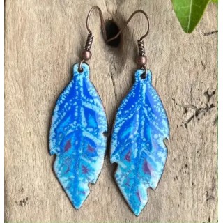 Boucles d'oreilles plumes en émail sur cuivre, fait main en France - émaux sur cuivre