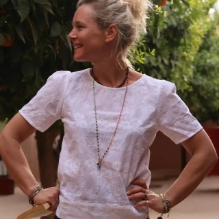 Blouse Eulalie col rond - manches courtes - broderie de coton blanche - S