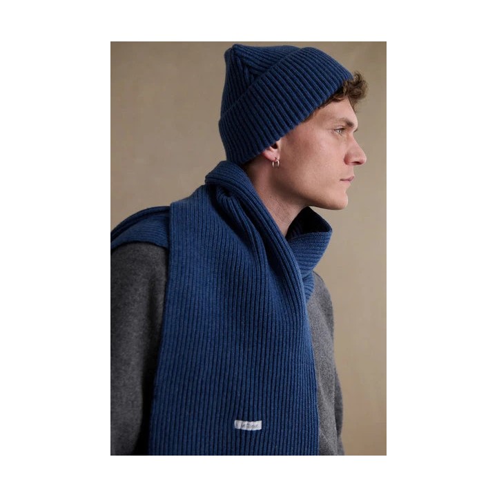 Écharpe à côtes extra doux mixte bleu denim