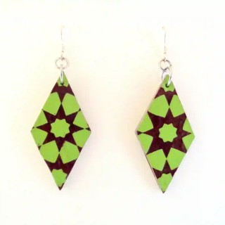 Boucles d'oreille en carton - Losange - Vert étoile - Argent 925