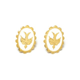 Boucles d'Oreilles Puces Thémis Colombes Or Ivoire
