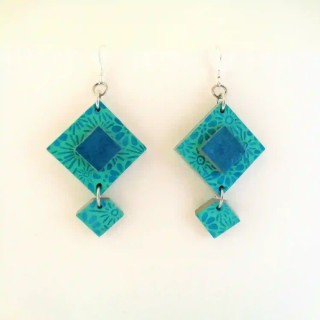 Boucles d'oreille en carton - Classique - Fleurs Bleues/Bleu turquoise - Argent 925