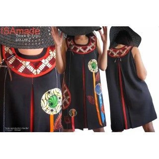 Robe trapèze wax africain fleurie noire colorée multicolore