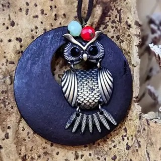 Collier Rope en bois - Ethnique "Hibou"