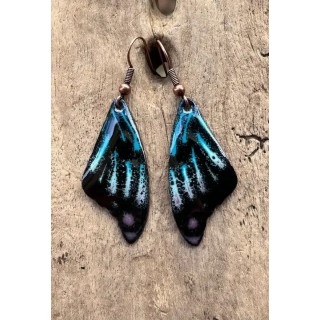 Boucles d'oreilles *Ailes de papillon* en émail sur cuivre, fait main en France - émaux sur cuivre