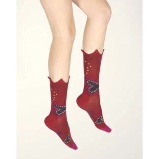 Chaussettes femme laine peignée cœur et couronne