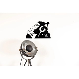 Sculpture murale en acrylique noir "Le Singe aux écouteurs"