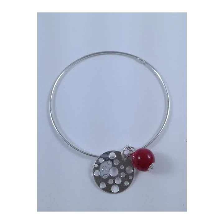 Bracelet jonc argent 925 avec perle de verre de murano rouge et pampille Louana