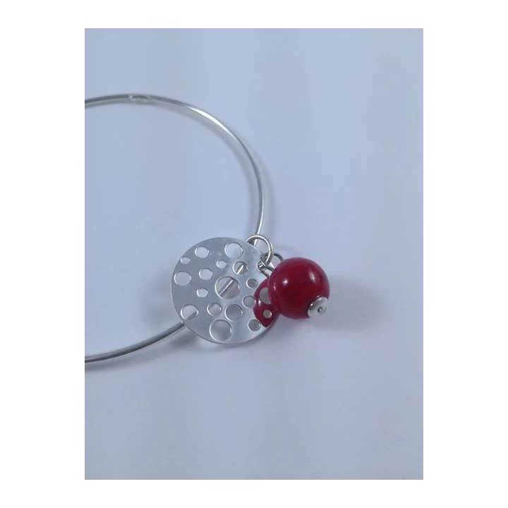 Bracelet jonc argent 925 avec perle de verre de murano rouge et pampille Louana