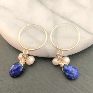 Créoles lapis lazuli et perles d'eau douce