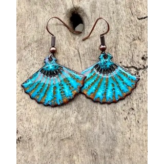 Boucles d'oreilles éventail en émail sur cuivre, fait main en France - émaux sur cuivre
