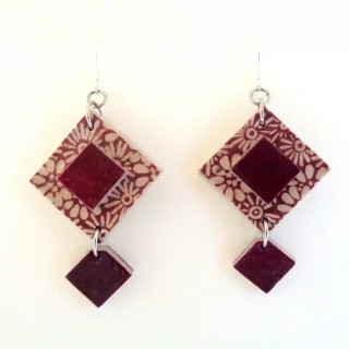 Boucles d'oreille en carton - Classique - Fleurs bordeaux/Bordeaux - Argent 925